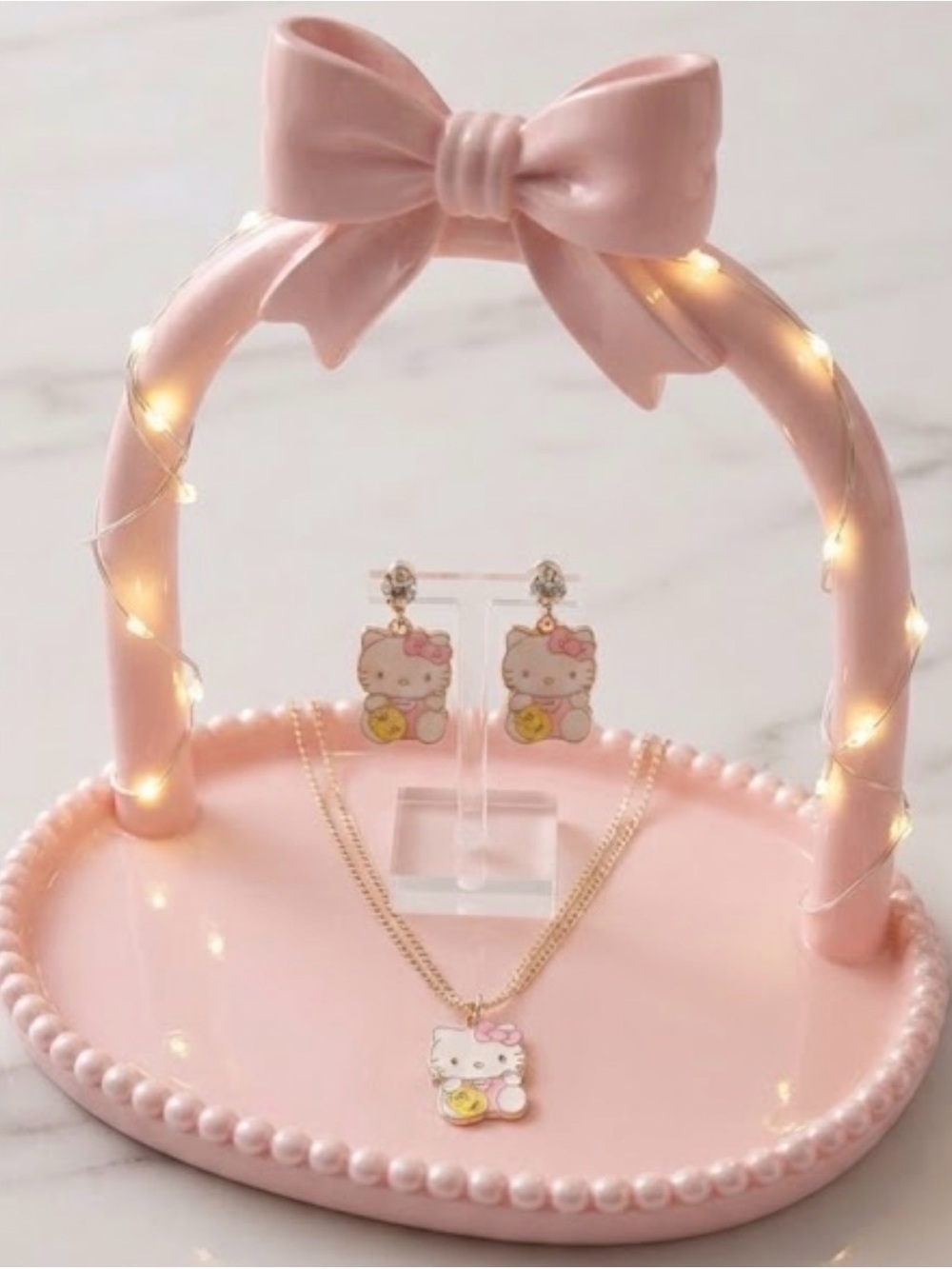 Hello Kitty light Pink Necklace and Earrings Set with